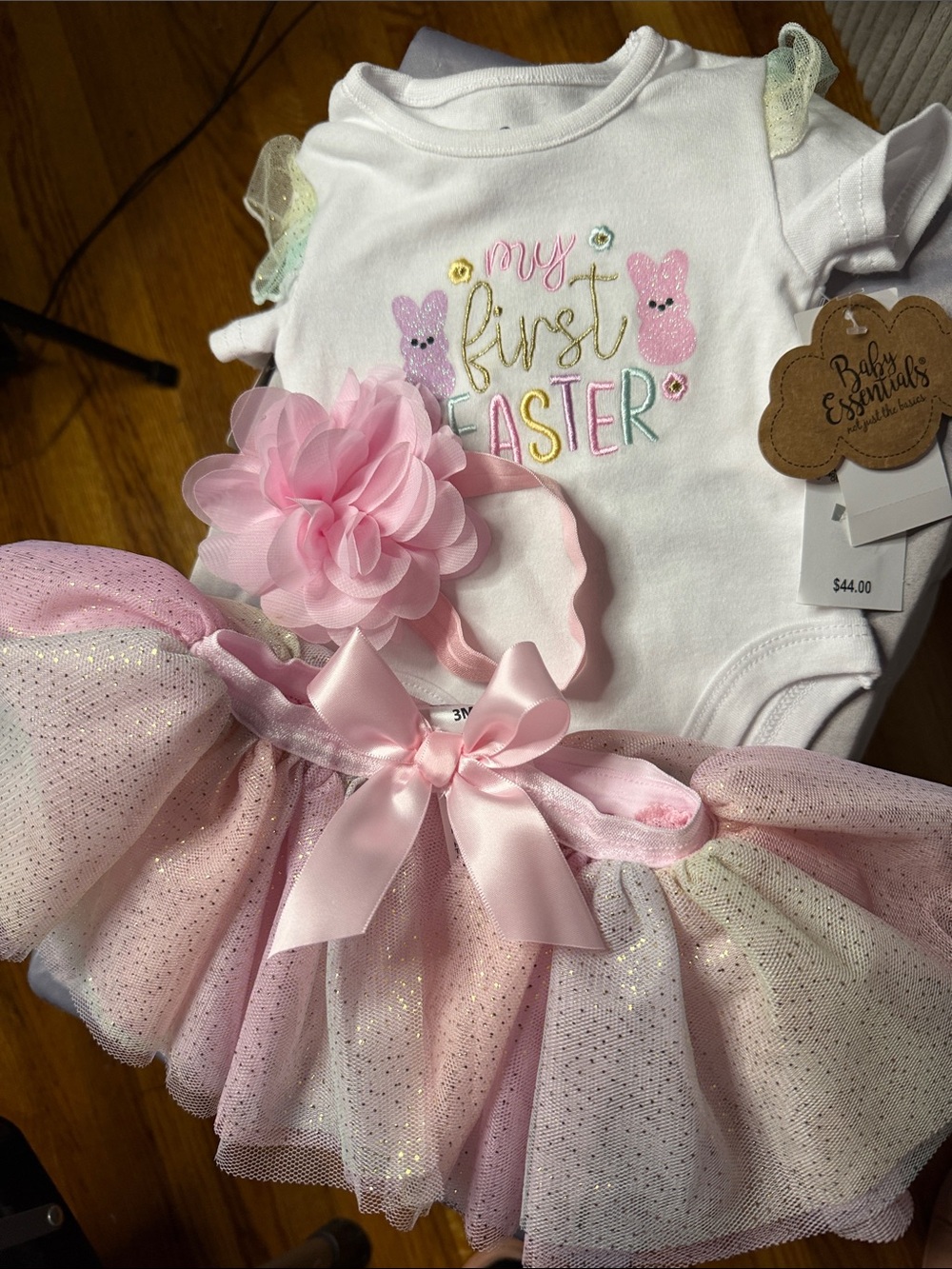 Baby Essentials Pink 'My First Easter' Tutu Outfit with Floral Headband